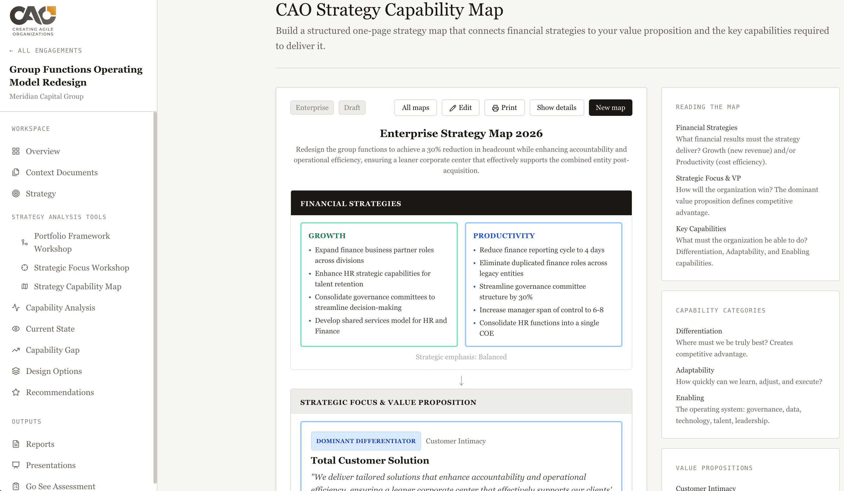 CAO Studio strategy map workspace